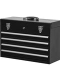 Heavy Duty Badass Four Drawer Steel Tool Chest With Smooth Ball Bearing Slides Lockable Latches And Scratch Resistant Liners, black finish.