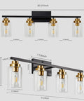 4 Light Vanity Light Fixture For Bathrooms Over Mirror Wall Lights With Matte Black And Gold Shades Clear Glass Modern Lampshade
