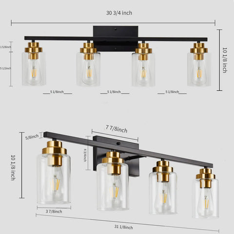 4 Light Vanity Light Fixture For Bathrooms Over Mirror Wall Lights With Matte Black And Gold Shades Clear Glass Modern Lampshade