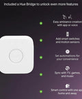 Smart Lighting Starter Kit With Bridge And Four Color Ambiance E26 Bulbs, 2200K To 6500K Dimmable features and Hue Bridge image