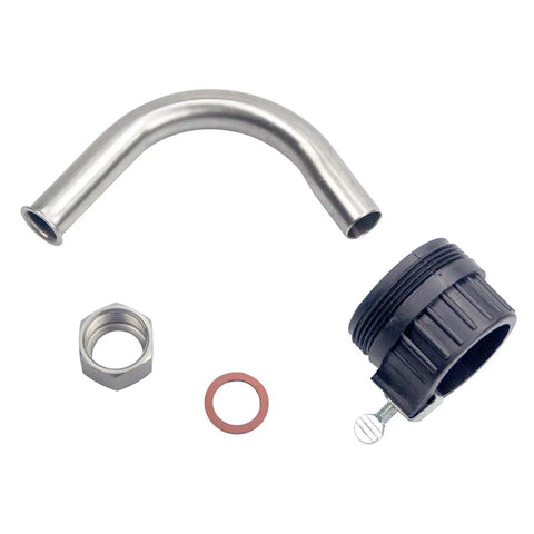 Built Tough Manual Piston Oil Drum Pump For 55 Gallon Barrels accessory kit with stainless steel elbow and plastic connector.
