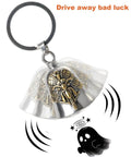 Gremlin Bell Good Luck Charm Motorcycle Keychain For Bikers Ride Safe Protector Against Bad Luck And Mechanical Trouble Guardian Angel Talisman For Your Ride With Silver And Gold Finish featuring a detailed angel design.