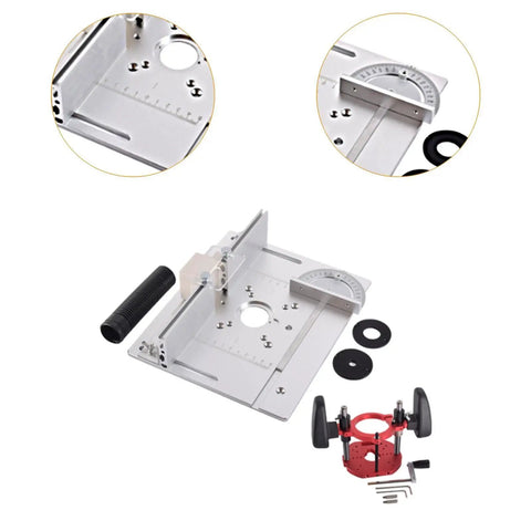 Built To Last Heavy Duty Aluminum Router Lift Kit With Smooth Manual Precision Dial Control, rugged mounting plate and accessories.