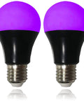 8W UV LED Black Light Bulbs A19 E26 Pack Of 2 For Glow In The Dark Neon Party Vibes Body Paint Fluorescent Posters And Pet Stains UVA 385-400nm