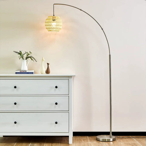 Modern Arc Floor Lamp With Rope Linen Shade Brushed Steel Arc Standing Lamp For Your Living Room Bedroom Office 82 Inches Tall Vintage Arching Design Bulb Included Silver