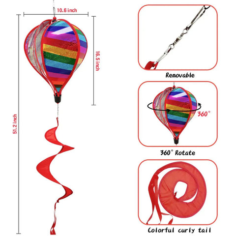 Three Pack Colorful Hot Air Balloon Wind Spinners For Outdoor Garden Yard Decor Large Hanging Wind Socks With Rainbow Vibes