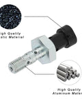Brake pressure switch sensor with aluminum body, threaded stem, and black plastic connector.