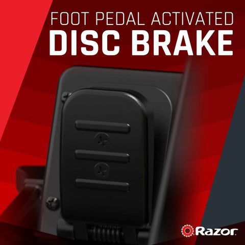 Foot pedal activated disc brake detail on Ground Force Elite Electric Go Kart For Teens And Adults, Sick 14 MPH Top Speed, 40 Minute Run Time