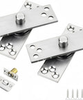 Concealed 360 Degree Pivot Door Hinge Set Built Tough In Stainless Steel, Heavy Duty Commercial Grade Door Hardware With Silent Rotation For Doors Up To 220 Lbs, Double Bearing System For Smooth Quiet Open And Close. stainless steel hinge set with screws