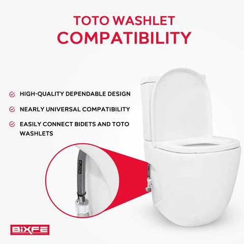 Image showing Six Inch Hose Extension For Toilet Bidet Sprayer T Adapter Connection Leaks Stopper, highlighting compatibility with Toto Washlet.