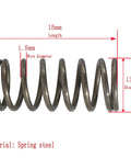 Pack Of 5 Heavy Duty Black Spring Steel Compression Springs 1.5mm Wire 13mm OD 80mm Free Length showing dimensions and material details.