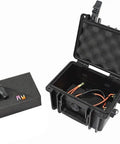 Knockout Waterproof Kayak Battery Box For Securely Housing 12V And Ah Batteries With Slick IP68 Rated Dual Two Pin Connectors. Open case showing connections.