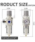 Dimensions of Industrial Air Compressor Filter Regulator Combo 3/8 Inch NPT 0-150 PSI With Semi Auto Drain And 5 Micron Water Separator