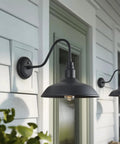 14 Inch Large Dome Gooseneck Barn Light Outdoor With Dusk To Dawn Sensor Matte Black Exterior Wall Sconce on porch wall