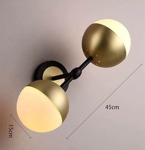 Dope Vintage Gold Globe Wall Sconce With Two Lights And Milk Glass Shades For Living Room Bedroom Hallway Kitchen Vanity And Stair Modern Mid Century Home Decor Lighting showing dimensions 15cm by 45cm.