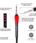 60W Digital Soldering Iron Kit With LED Display showing ergonomic grip, adjustable temperature button, and replaceable tip.