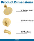 Diagram of Tub And Shower Faucet Set With Valve, Trim Kit And 6 Inch High Pressure Rain Showerhead For Bathroom Remodeling showing dimensions.