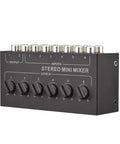 Six Channel Passive Stereo Mixer With RCA Inputs And Two Channel Output, Portable Audio Gear Distributor, front view