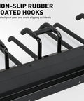 Non-slip rubber coated hooks of Heavy Duty 96 Inch Garage Tool Organizer Wall Mount Hooks Kit With 18 Pairs Built To Last 1460 Lbs Capacity Garden Tool Storage Rack For Garage Shed Yard And Workshop close-up view.