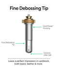 Fine debossing tip with QuickSwap housing and ceramic roller ball for Cricut Maker; deboss on cardstock and foil.