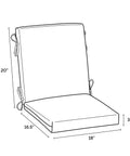 Diagram of All Weather Outdoor Midback Chair Cushion In Onyx Cebu, 18 x 16.5 inch seat pad and 18 x 20 inch back pad dimensions.