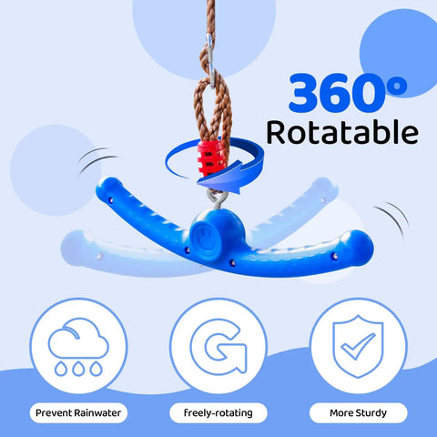 Twister Swing 360 Spin Handle For Kids Slackline Accessories And Swing Attachment Backyard Blue Hang Toy with rotation icons.