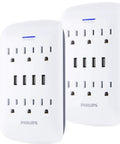 Six Outlet Surge Protector Power Strip With Four USB Ports Dual Pack Charging Station 900 Joules Of Surge Protection 3 Prong