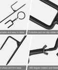 Beefy Bow Stake With 360 Degree Adjustable Rotating Fork And Arrow Ring, details of detachable components and rubber sleeve closeup.
