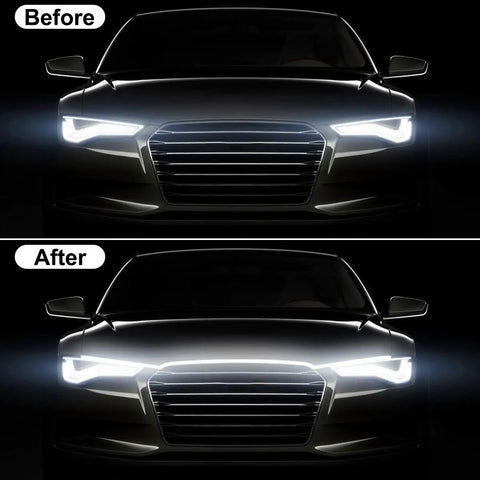 Car before and after using Dynamic Car Hood Light Strip For Cars And Trucks, Waterproof Exterior LED Light Bar, 59 Inch.