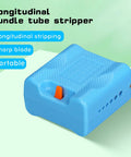 Hella Tough Fiber Optic Buffer Tube Stripper For Mid Span Cable Cutting And No Sweat Optical Wire Stripping Tool With Adjustable Diameter Grooves And Sharpened Steel Blade, blue portable tool with sharp blade for longitudinal stripping.