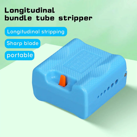 Hella Tough Fiber Optic Buffer Tube Stripper For Mid Span Cable Cutting And No Sweat Optical Wire Stripping Tool With Adjustable Diameter Grooves And Sharpened Steel Blade, blue portable tool with sharp blade for longitudinal stripping.