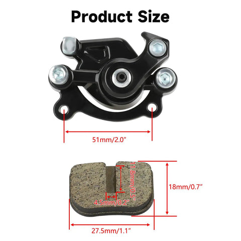 Front Disc Brake Caliper With Pads For 50cc 47cc 49cc Mini Dirt Bikes And Pocket Bikes Compatible With SYX Moto and others, dimensions shown
