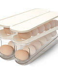 Auto Sliding Egg Organizer For Fridge 24 Egg Capacity Keeps Eggs Fresh And Organized Easy Refill White Egg Holder