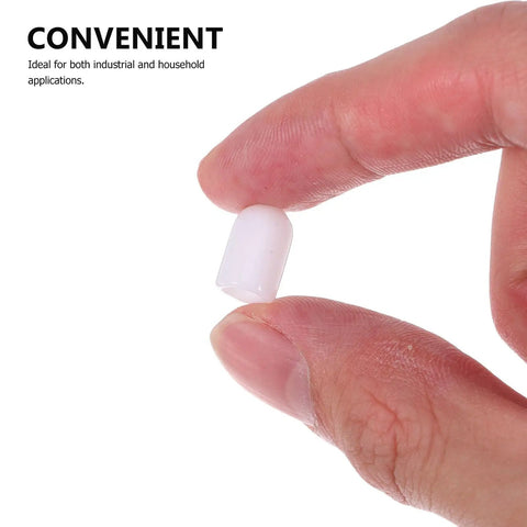 Top Shred Yardwe 100 Pcs Flexible White PVC Bolt End Caps Round Tube Protectors held between fingers