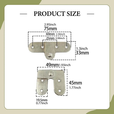 Folding Hinge For Iron Tables And Doors, Reliable Heavy Duty Compact Support, hardware dimensions shown for easy install