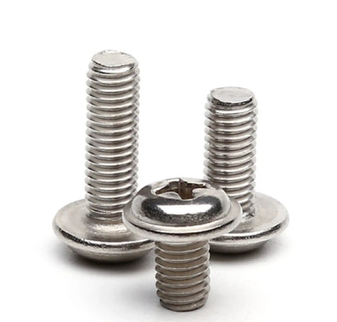 Pro Grade 304 Stainless Steel Self Tapping Screws With Built In Washers M3 X 20 Millimeter Pan Head Bolts close-up angle shows heavy duty corrosion resistant hardware.