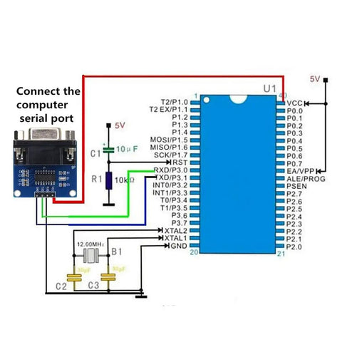 Diagram showing Five Pack RS232 To TTL Converter Modules With MAX3232 Chip COM Serial Port Board 3.3V To 5V connections.