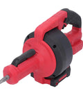 Cordless Electric Drain Auger Knocks Out Nasty Drain Clogs Fast With 23 Foot Flexible Spiral Cable, red and black design, portable tool.