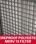 Fireproof polyester MERV 13 filter for air purification in a benchtop metalworking dust collector.