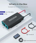 2000W Pure Sine Wave Inverter 12V DC To 110V AC For Off Grid Solar RV Truck And Home Use with USB port and accessories