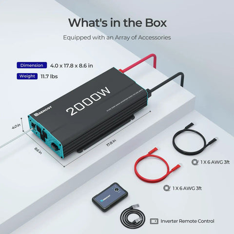 2000W Pure Sine Wave Inverter 12V DC To 110V AC For Off Grid Solar RV Truck And Home Use with USB port and accessories