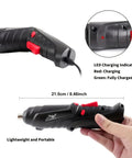 Close-up of 8 In 1 Electric Screwdriver And Cordless Drill With Adjustable Grip and charging indicator, lightweight, 21.5cm.