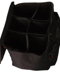 Heavy Duty Black Drum Hardware Gig Bag With Slick Foam Padding And Adjustable Divider Percussion Accessory Case open with interior dividers.