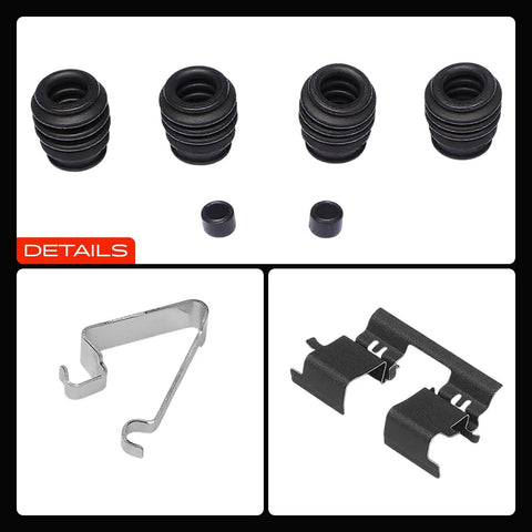 Premium Rear Side Disc Brake Hardware Kit For Honda Cr-V 2017 To 2022 Reliable Parts Set Includes Clips And Springs Replaces Oem Number 13729Q black rubber boots, clips and springs shown