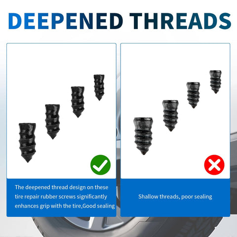 Heavy Duty Tire Plug Kit With Screwdriver, 60 Pieces In Four Sizes For Quick Puncture Repair On Cars, Trucks, And SUVs