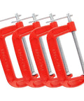 Four red ductile cast iron C clamps for Three Piece C Clamp Set With 3 Inch 4 Inch And 6 Inch Clamps Ductile Cast Iron Construction Heavy Duty Rust