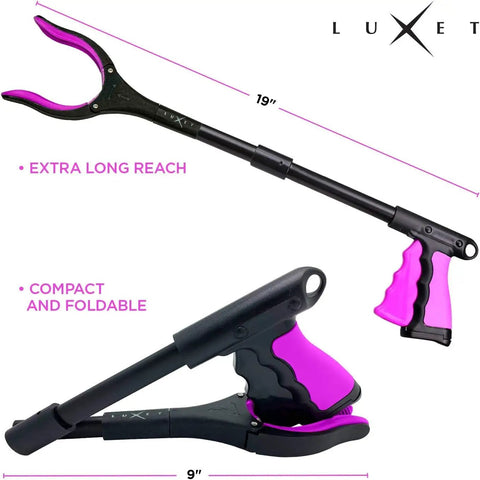 2 Pack Long Reach Reacher Tool With Foldable 19 Thirty Second Inch Tip Magnetic Claw Grabber For Easy Pick Up Lightweight Trash Picker Strong Grip Reaching Aid For Elderly Pink