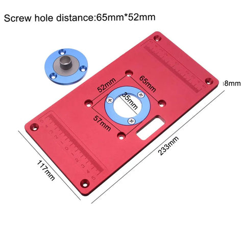 Premium Aluminum Router Table Insert Plate For Woodworking Benches Fits Rt0700c Router Trimmer Includes Heavy Duty Drill Chuck Built Like A Boss Zero Drama Pro Shop Kit with measurement details.
