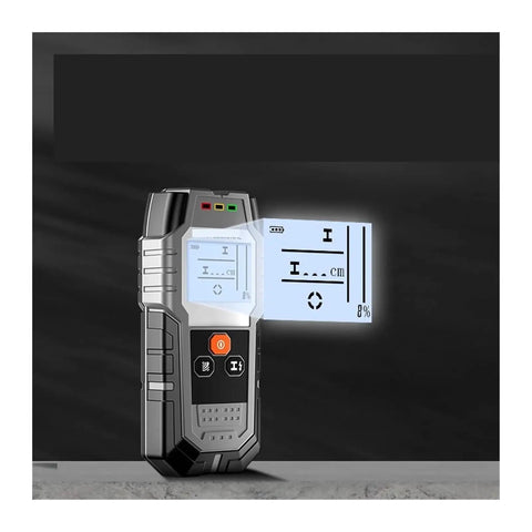Badass Pro Grade Stud Finder And Wall Scanner With Integrated Probe detects measurements on screen for precise wall scanning.