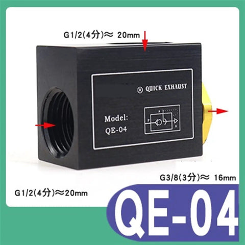 Grab This Awesome Pneumatic Quick Exhaust Valve For Your Cylinder Setup. Perfect For Solenoid Valve Needs And Machine Maintenance Work. Get The Jk-Qe-02 Today For Serious Industrial Performance And Super Fast Response Times On Any Job Site Right Now! QE-04 valve with threaded fittings for quick exhaust in pneumatic systems.